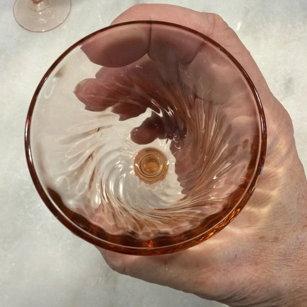 Vintage 2 Rosaline Pink 6 oz Optic Swirl Wine Glasses Arcoroc France Luminarc